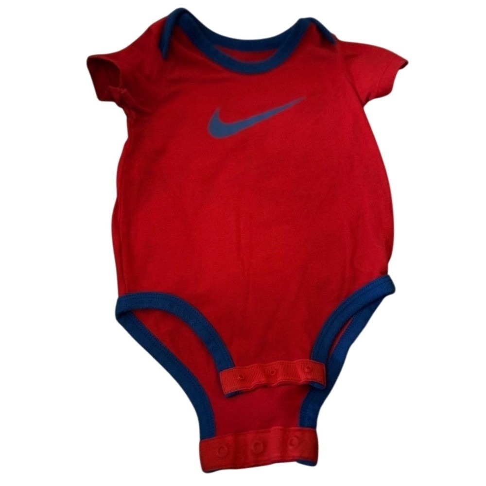 Nike Infant Bodysuit Red Blue Swoosh Logo Short Sleeve Romper 0-6M